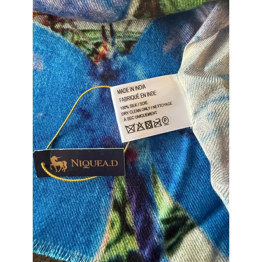 NIQUEA.D Silk Butterfly Floral 28x72 Scarf Wrap Shawl Pashmina Wearable Art Chic